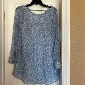 Long sleeve floral blue dress